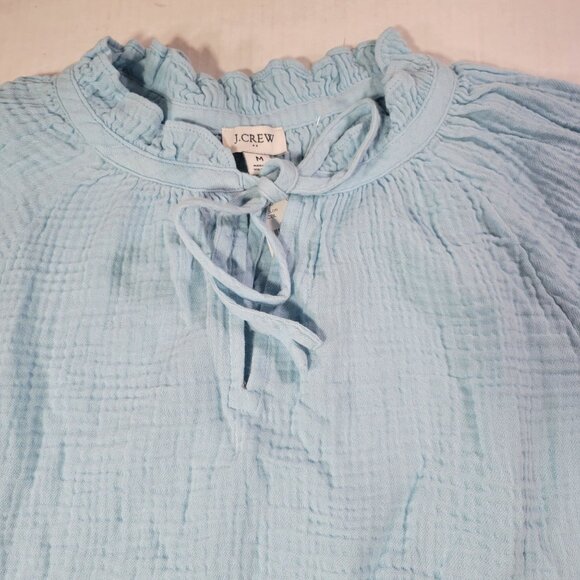 J.Crew Women Light Blue Cotton Gauze Ruffled Neck Long Sleeve Blouse Size M - Picture 8 of 8